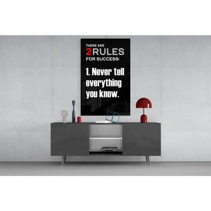 Black 2 Rules for Success motivational glass wall art poster