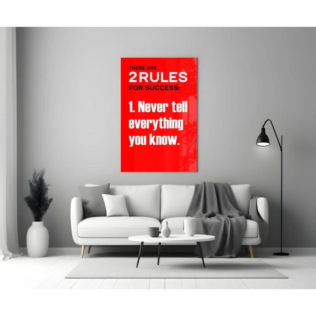 Bold red success rules glass wall art canvas print with vibrant text