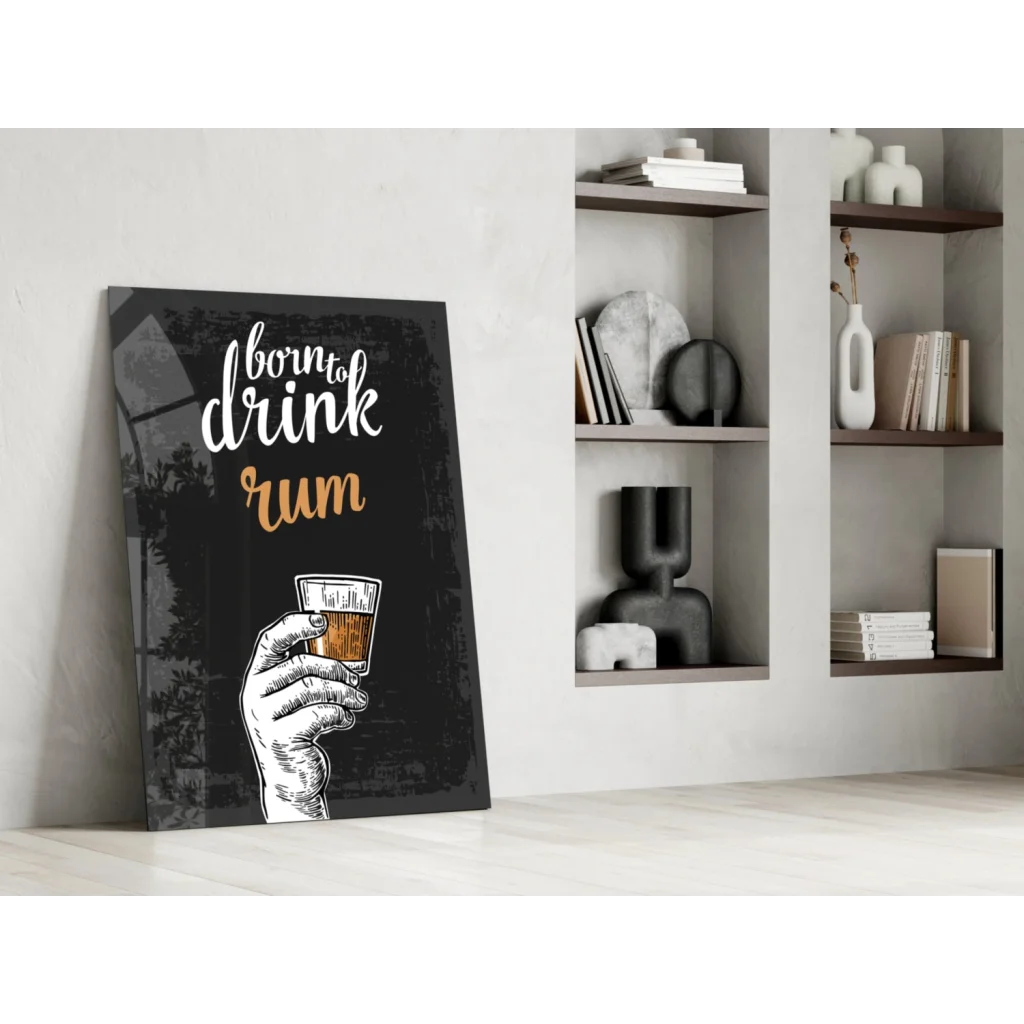 Born to drink rum canvas wall art with hand holding glass