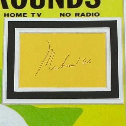 Framed Muhammad Ali autograph card on Rumble in the Jungle fight poster deluxe