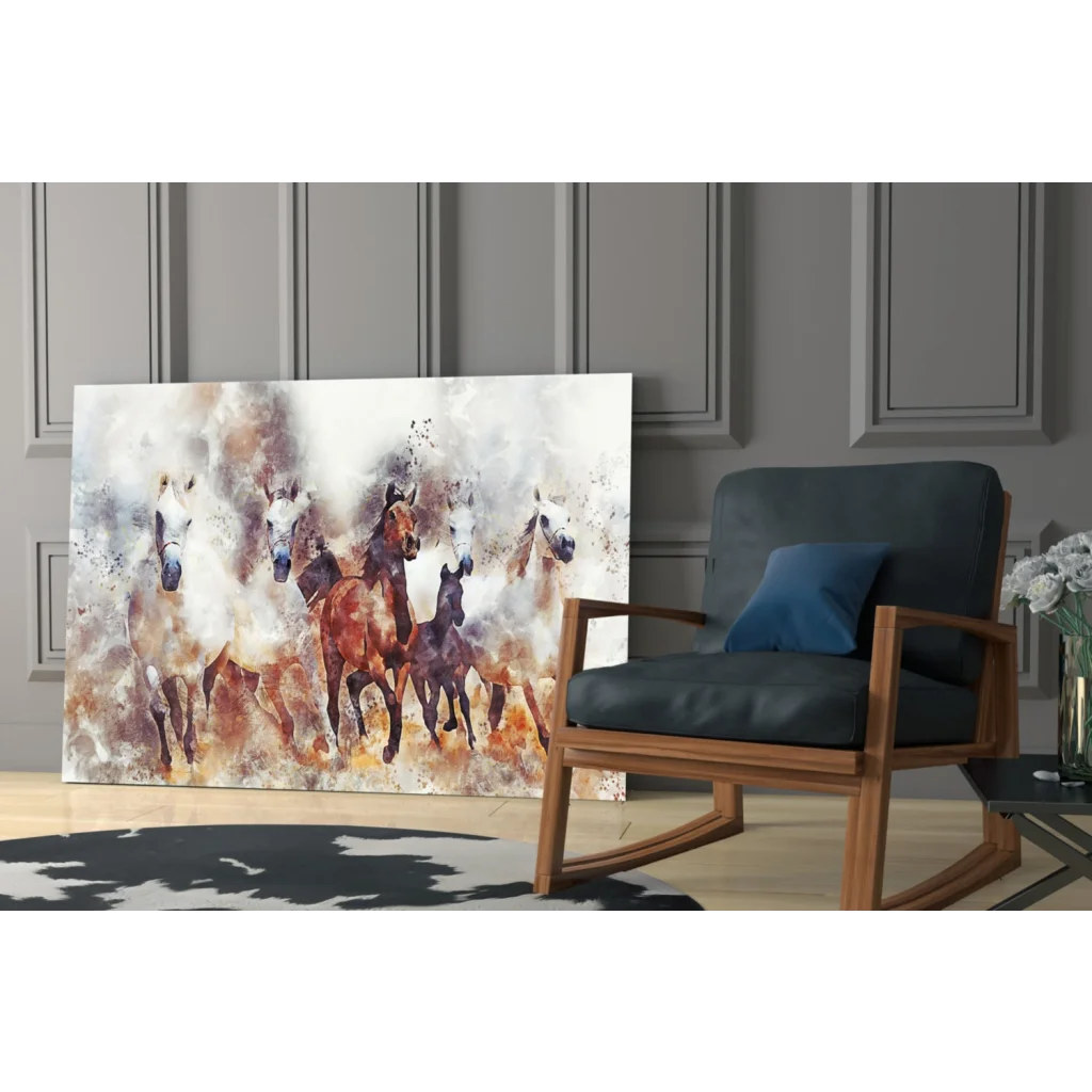 Dynamic wild horses in motion glass wall art canvas print
