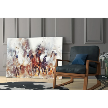 Dynamic wild horses in motion glass wall art canvas print