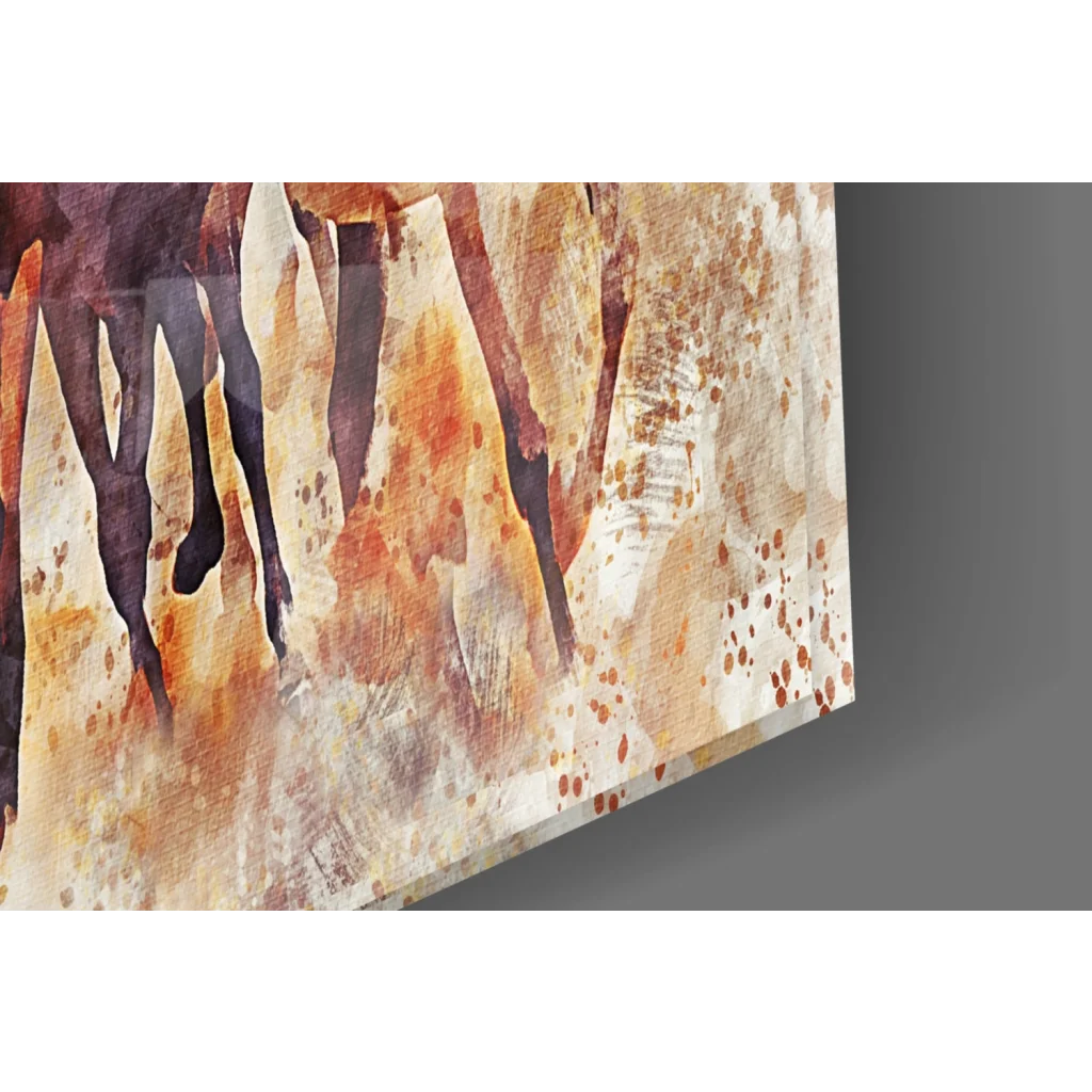 Wild horses in motion glass wall art canvas print with brown orange drips
