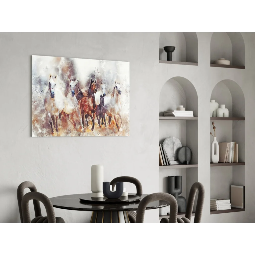 Dynamic horses in motion on glass wall art canvas print