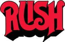 Axe Heaven Officially Licensed Red Rush Band Logo Sticker on Adjustable A-Frame Stand