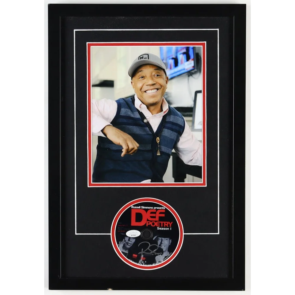 Framed photo of Russell Simmons with Def Poetry Jam Season 1 CD collectible
