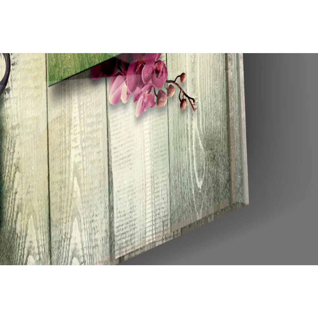 Rustic pink orchids canvas wall art with vintage key charm