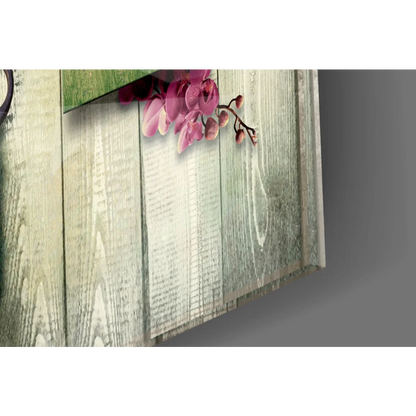 Rustic pink orchids canvas wall art with vintage key charm