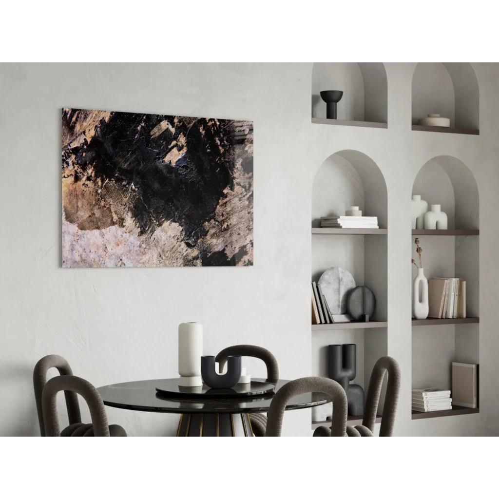 Bold abstract textured canvas wall art in black earthy tones
