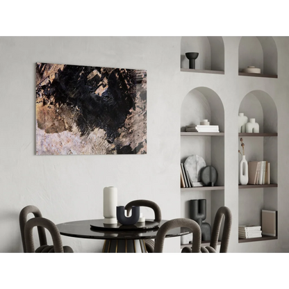 Bold abstract textured canvas wall art in black earthy tones
