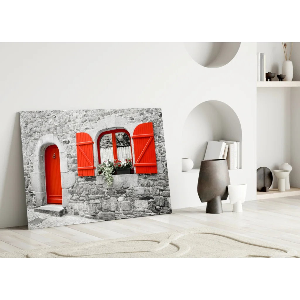 Rustic red stone arched window canvas wall art print