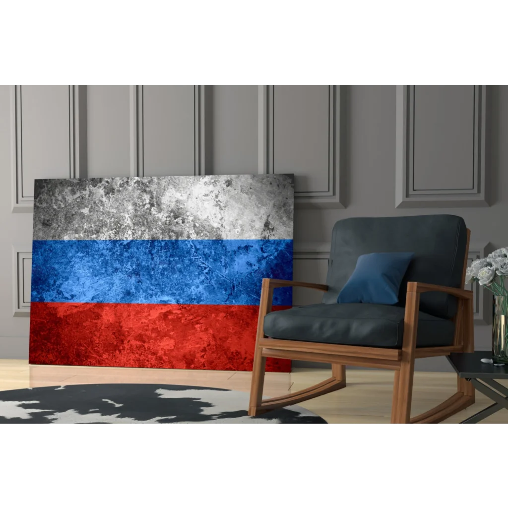Rustic Russian flag canvas wall art with distressed weathered finish