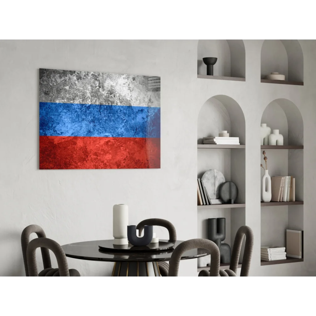 Distressed Russian flag canvas wall art in blue white red stripes