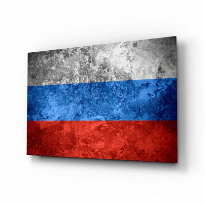 Distressed Russian flag canvas wall art with rustic textured finish