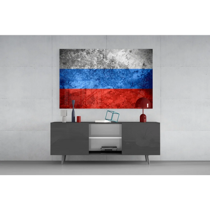 Rustic Russian flag canvas wall art with grunge distressed finish