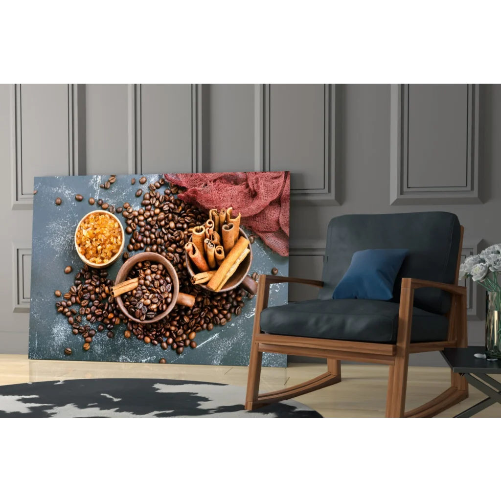 Rustic spice bowl wall art print with wooden rocking chair motif