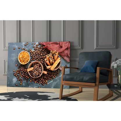 Rustic spice bowl wall art print with wooden rocking chair motif