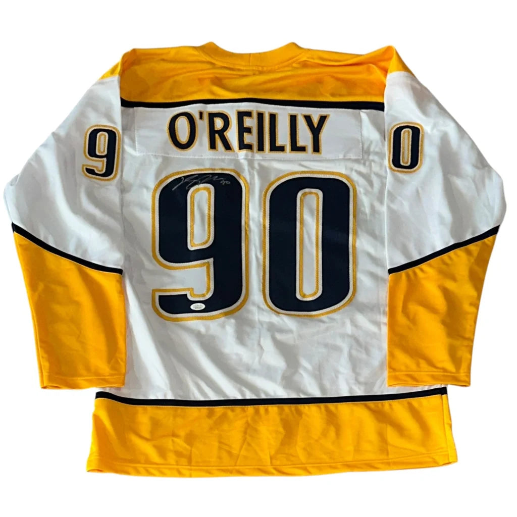 Ryan O’Reilly signed Nashville custom hockey jersey in white and gold