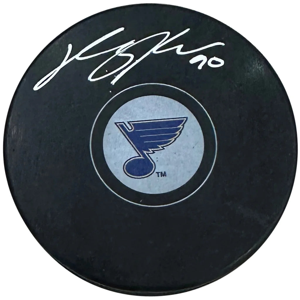 Ryan O’Reilly autographed St. Louis Blues hockey puck with blue star, JSA certified