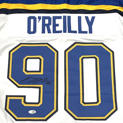 Ryan O’Reilly autographed St Louis custom hockey jersey in white and blue