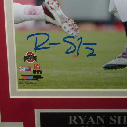 Ryan Shazier autographed Ohio State framed photo with red and white leather cleat