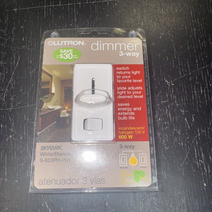 Lutron Skylark S-603PH-WH White 3-Way Incandescent Dimmer Switch