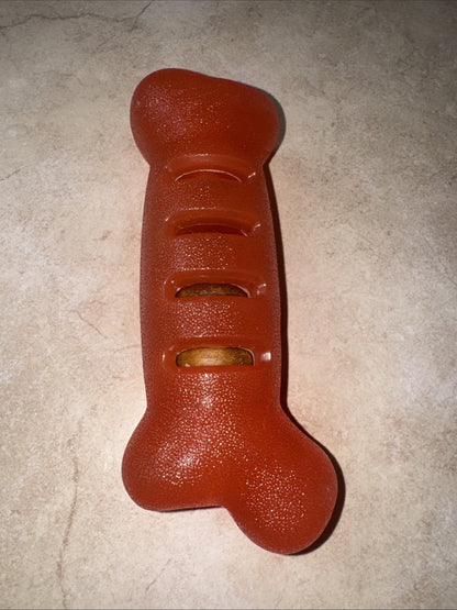 Rubber Bone Dog Chew Toy with Treat-Holding Slots, Durable Red