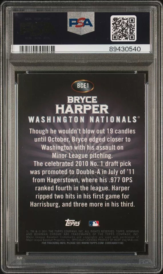 Graded PSA 10 Gem Mint Bryce Harper 2011 Topps Bowman Chrome #BCE1 Retail Exclusives Silver Rookie RC Baseball Card