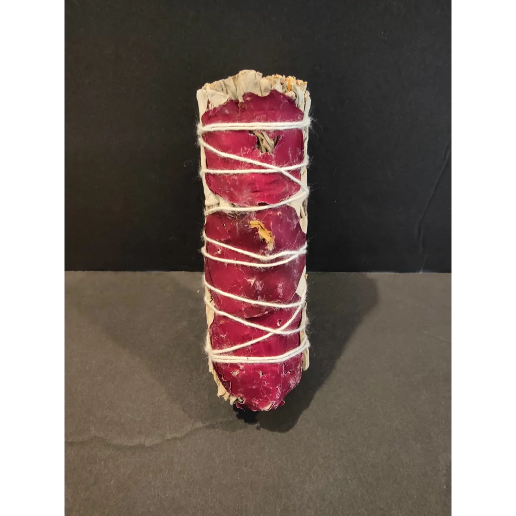 Sage bundle smudge stick 4’’ with dried red rose petals and twine