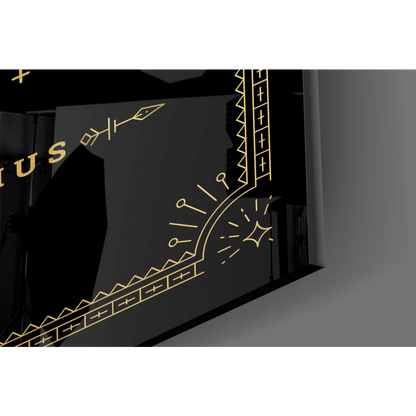 Black glossy Sagittarius gold glass wall art box with geometric motifs