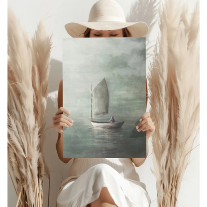 Serene sailboat watercolor on calm waters in insigne aluminum prints