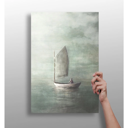 Serene sailboat watercolor on misty waters, insigne aluminum print
