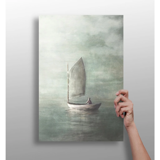 Serene sailboat watercolor on misty waters, insigne aluminum print
