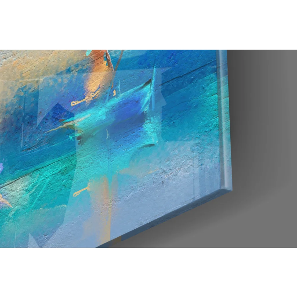 Turquoise sailboat canvas wall art with textured vibrant blues