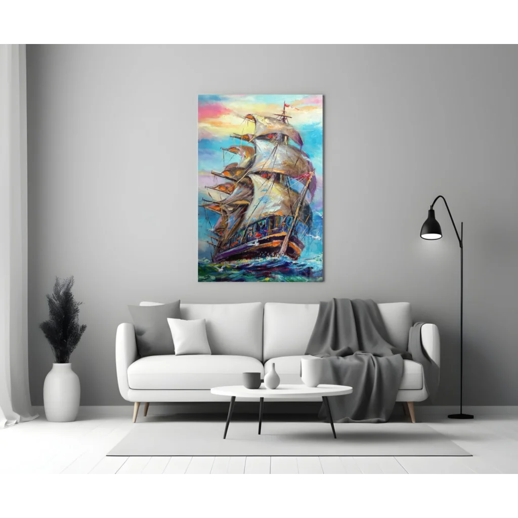 Vibrant impressionist sailing ship canvas wall art print