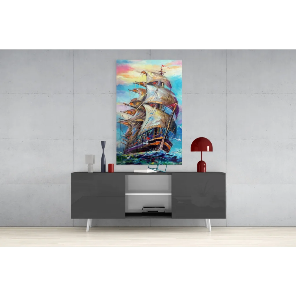 Vibrant impressionist sailing ship canvas wall art print