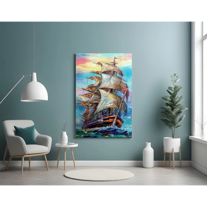 Vibrant impressionist sailing ship canvas wall art print