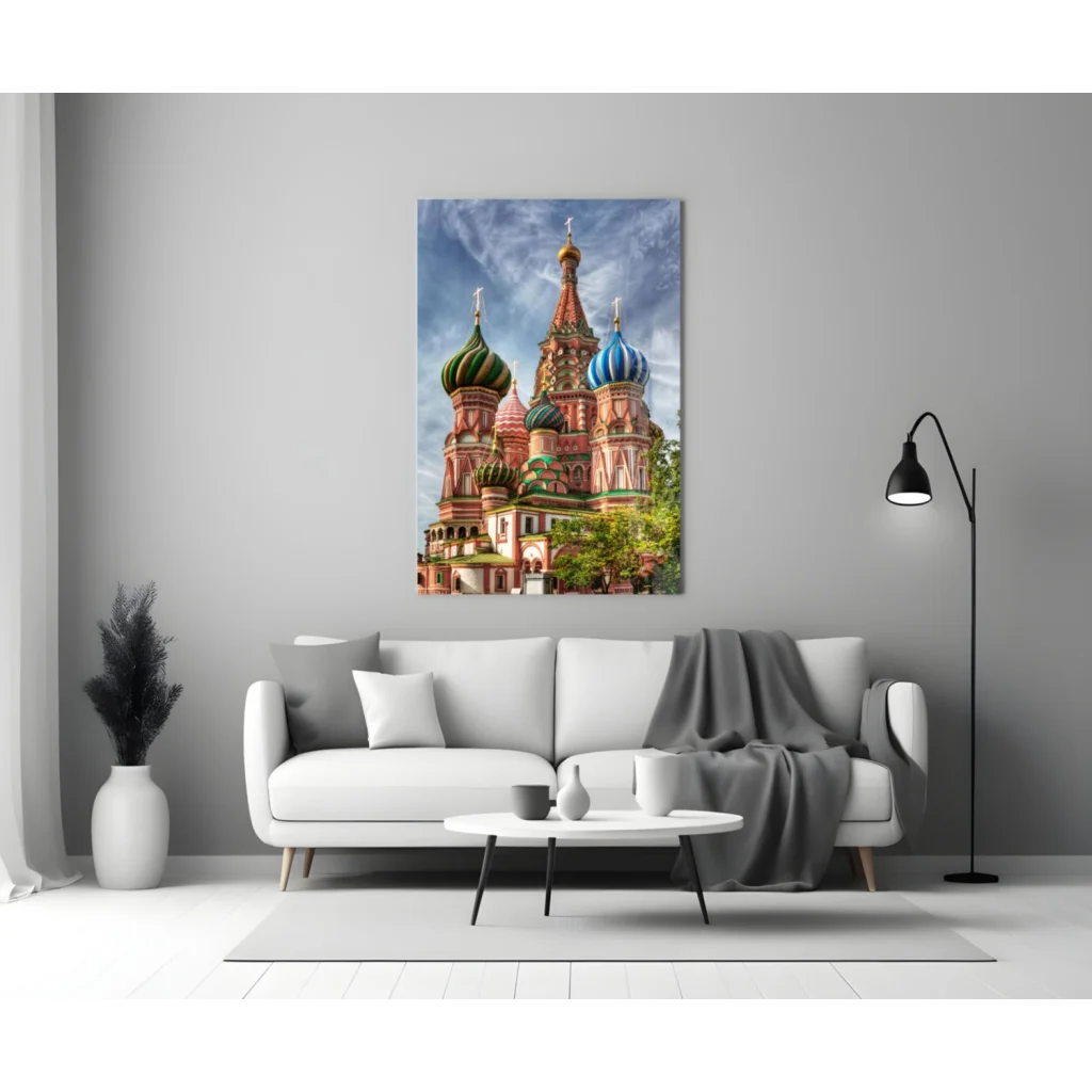 Vibrant multi-colored glass wall art of stunning cathedral in brilliant colors