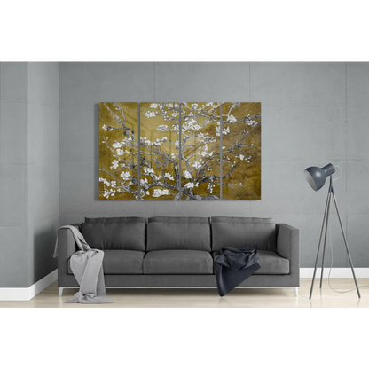 Golden Blossom wall art canvas set with textured branches and white blossoms