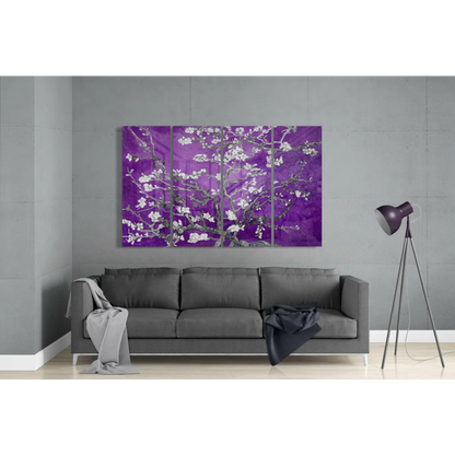 Stunning purple cherry blossom glass wall art panels