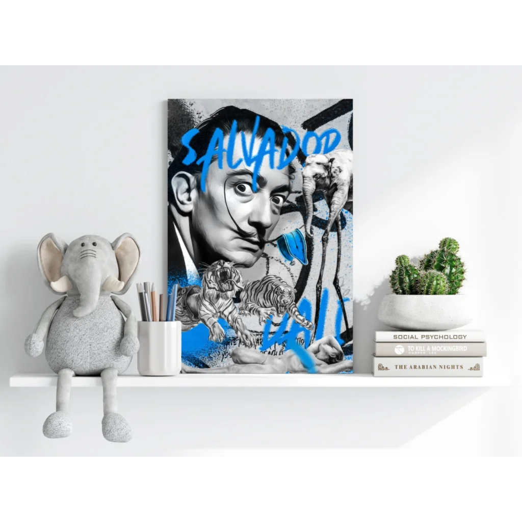 Salvador Dali insigne aluminum print with surreal elephants and graffiti