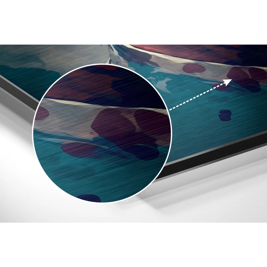 glass wall art Vibrant abstract teal purple blue brushstrokes on brushed aluminium dibond print