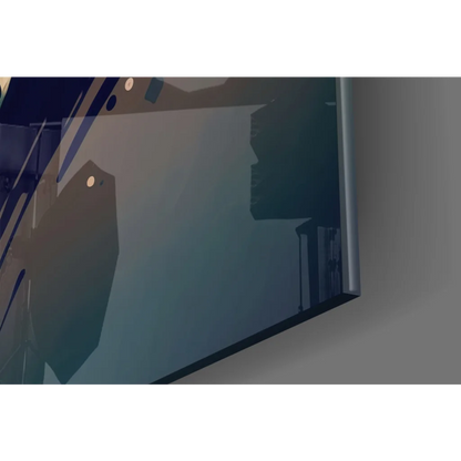 Sleek modern TV displaying dark blue abstract glass wall art print