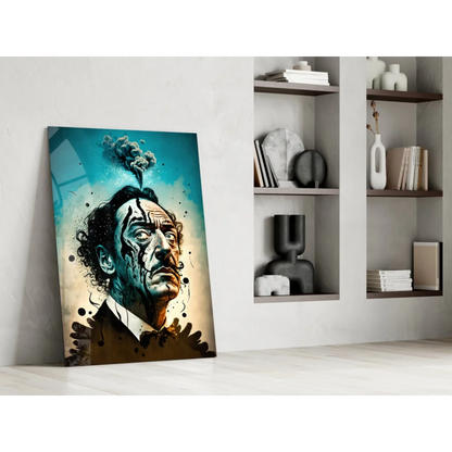 Salvador Dali vibrant portrait man curly hair teal beige wall art canvas