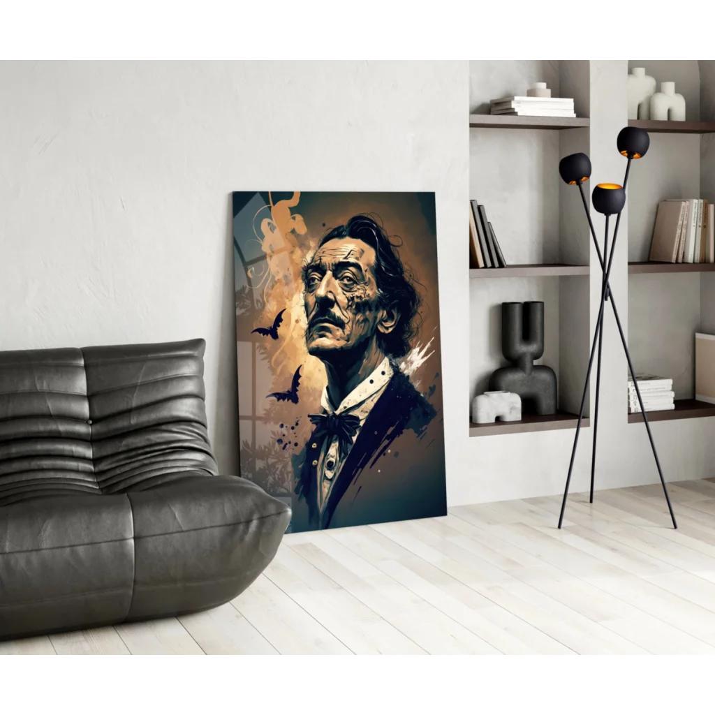 Stylish glass wall art of Salvador Dalí portrait