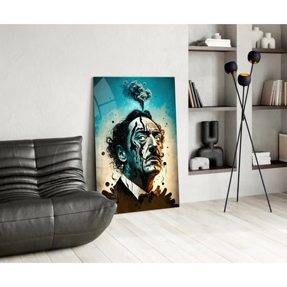 Vibrant Salvador Dali portrait wall art canvas print of curly-haired man