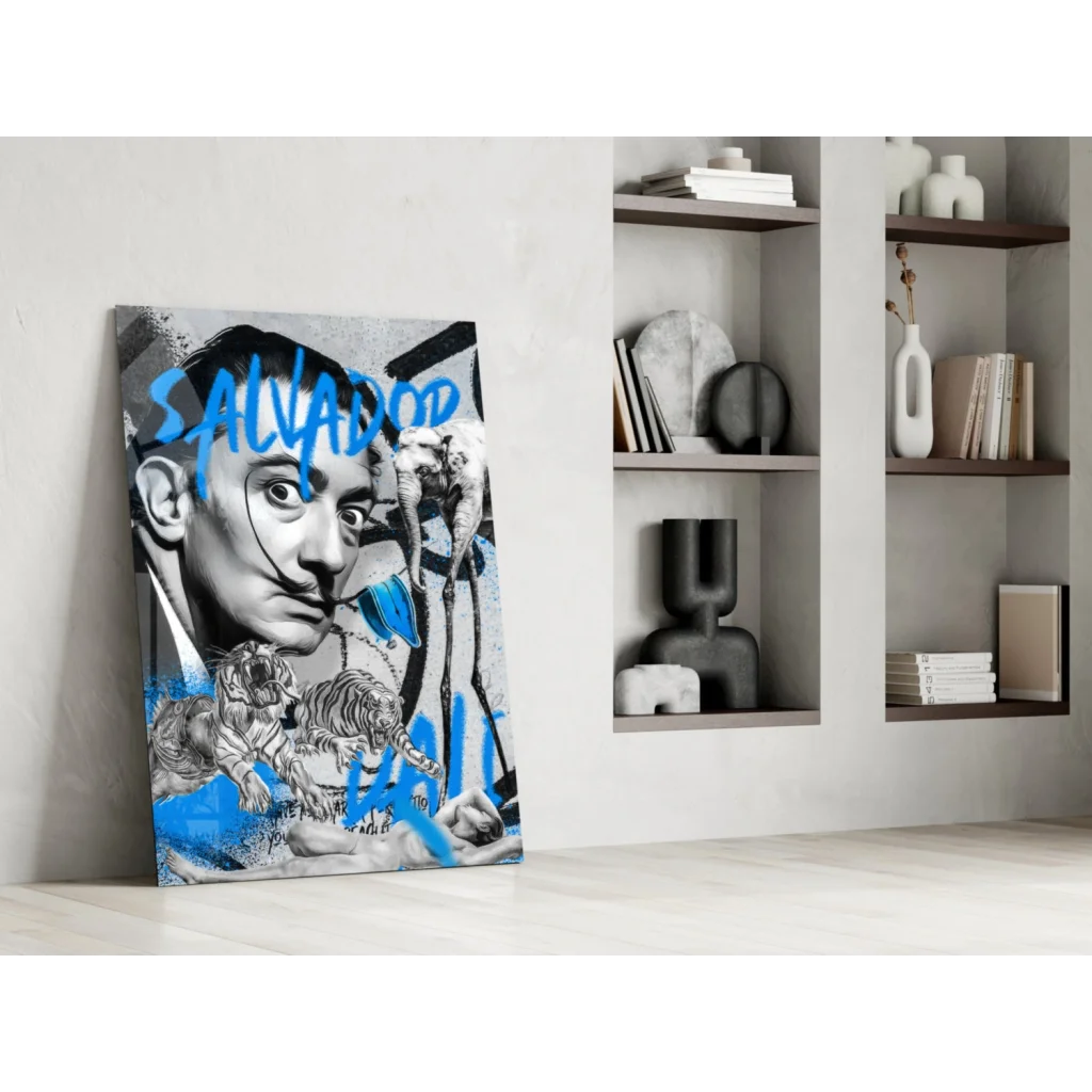 Vibrant Dali graffiti wall art with surreal tigers and mustache