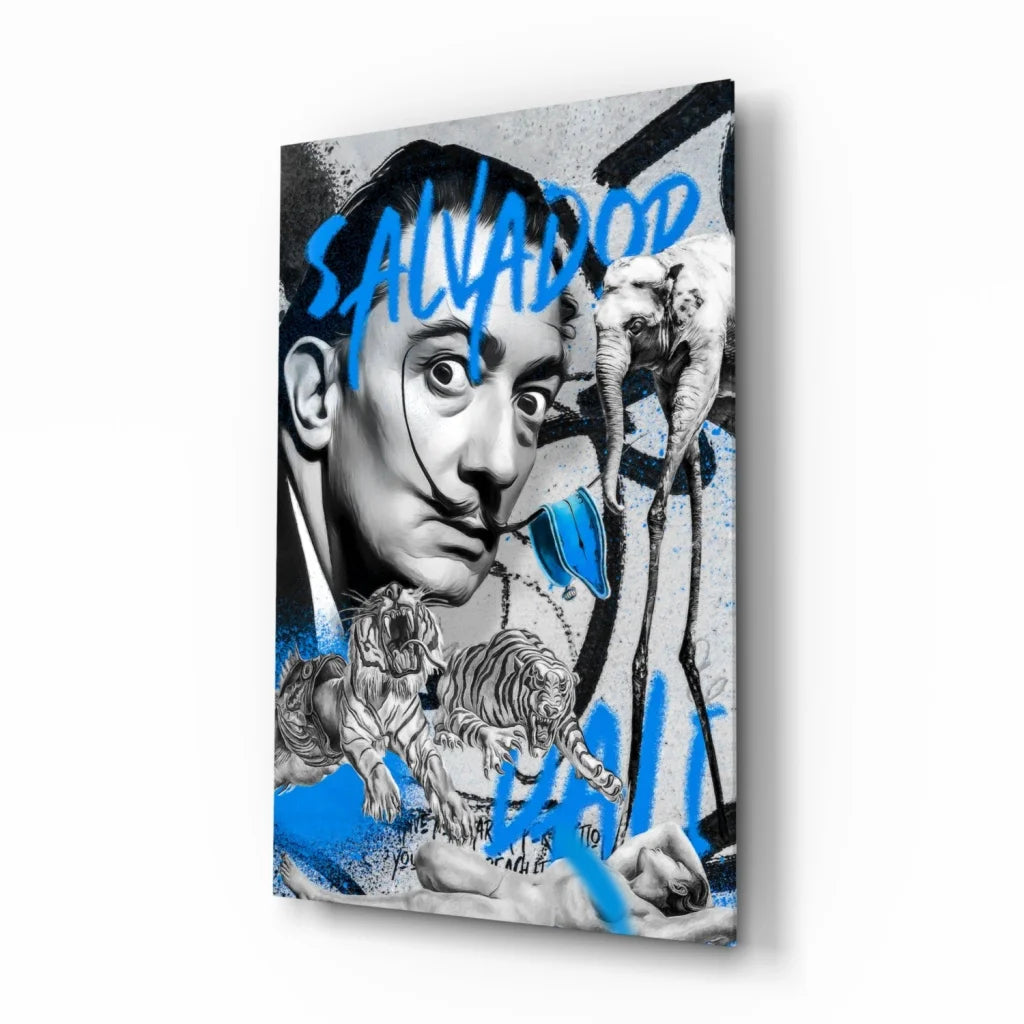 Surreal Dali graffiti canvas wall art with tigers and elephants