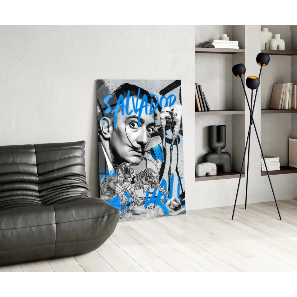 Bold Dali pop art wall art canvas with surreal tigers and elephants