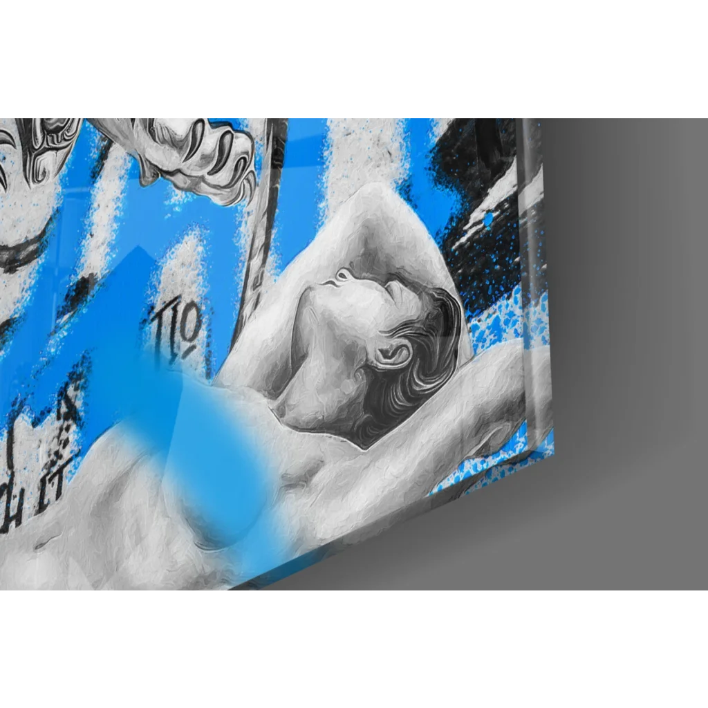 Striking blue black abstract Dalí pop art wall art with surreal tigers elephants